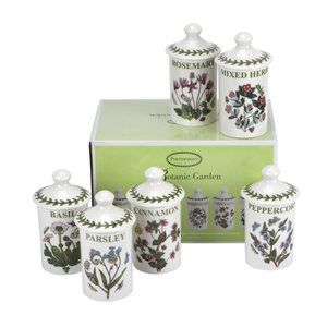 NEW Portmeirion Botanic Garden Set of 6 Spice Herb Jars, Spode Floral Porcelain